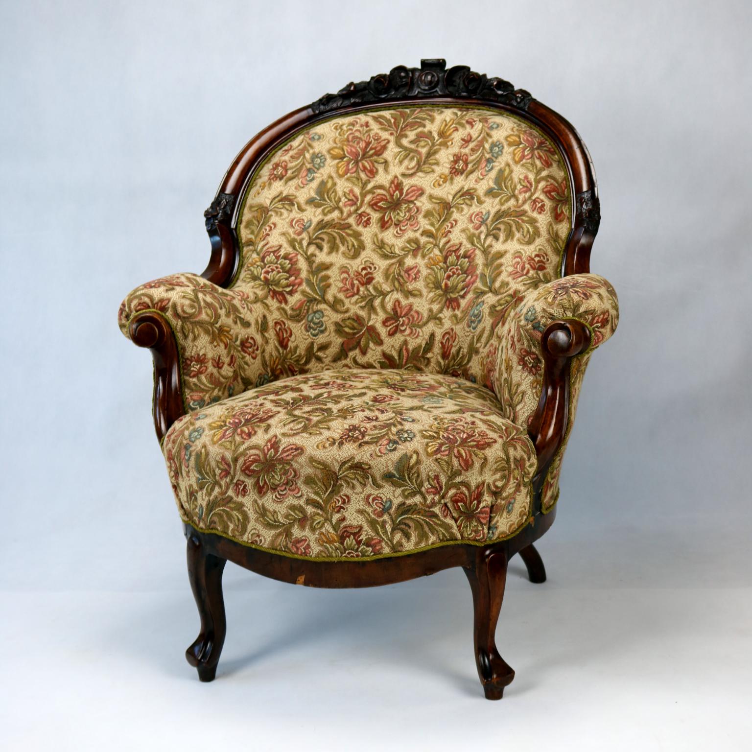 Carved walnut armchair from the second half of 19th century, Austria, Hungary.