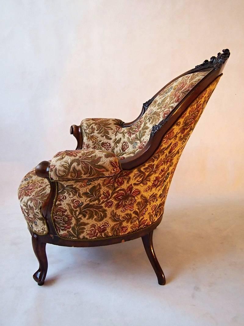 Upholstery 19th Century Walnut Carved Armchair Bergère