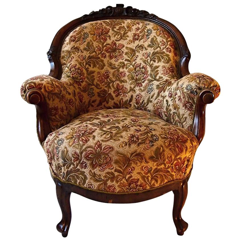 19th Century Walnut Carved Armchair Bergere