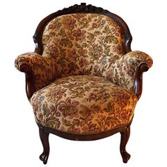 19th Century Walnut Carved Armchair Bergère