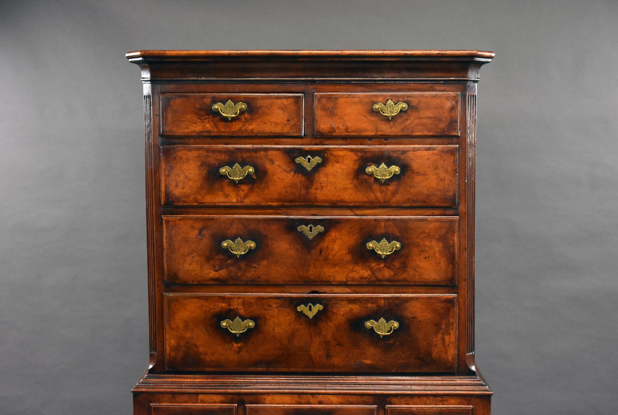 19th Century Walnut Chest on Stand
Item Code: LC1129
Circa 1880
A handsome 19th-century walnut chest on stand, crafted in the Queen Anne revival style. The upper section features an arrangement of two short over three long drawers, all with