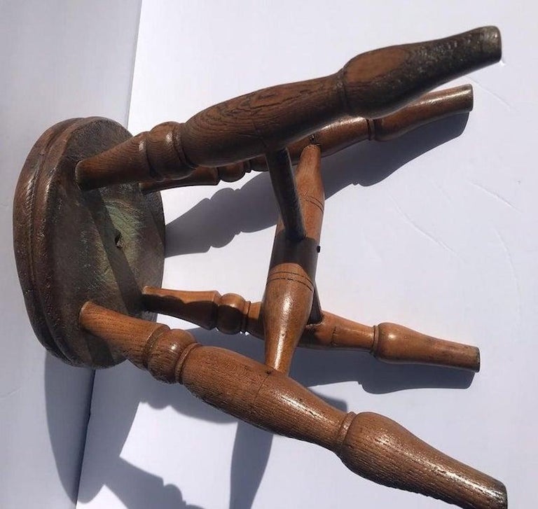 Adirondack 19th Century Walnut Child's Stool, Hand Carved For Sale