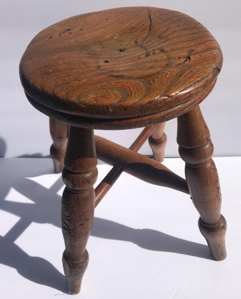 American 19th Century Walnut Child's Stool, Hand Carved For Sale
