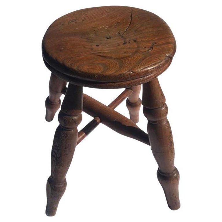 19th Century Walnut Child's Stool, Hand Carved For Sale
