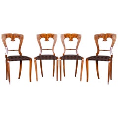 Chaises Biedermeier tchèques en noyer du XIXe siècle, ensemble de 4 pièces, 1840-1849