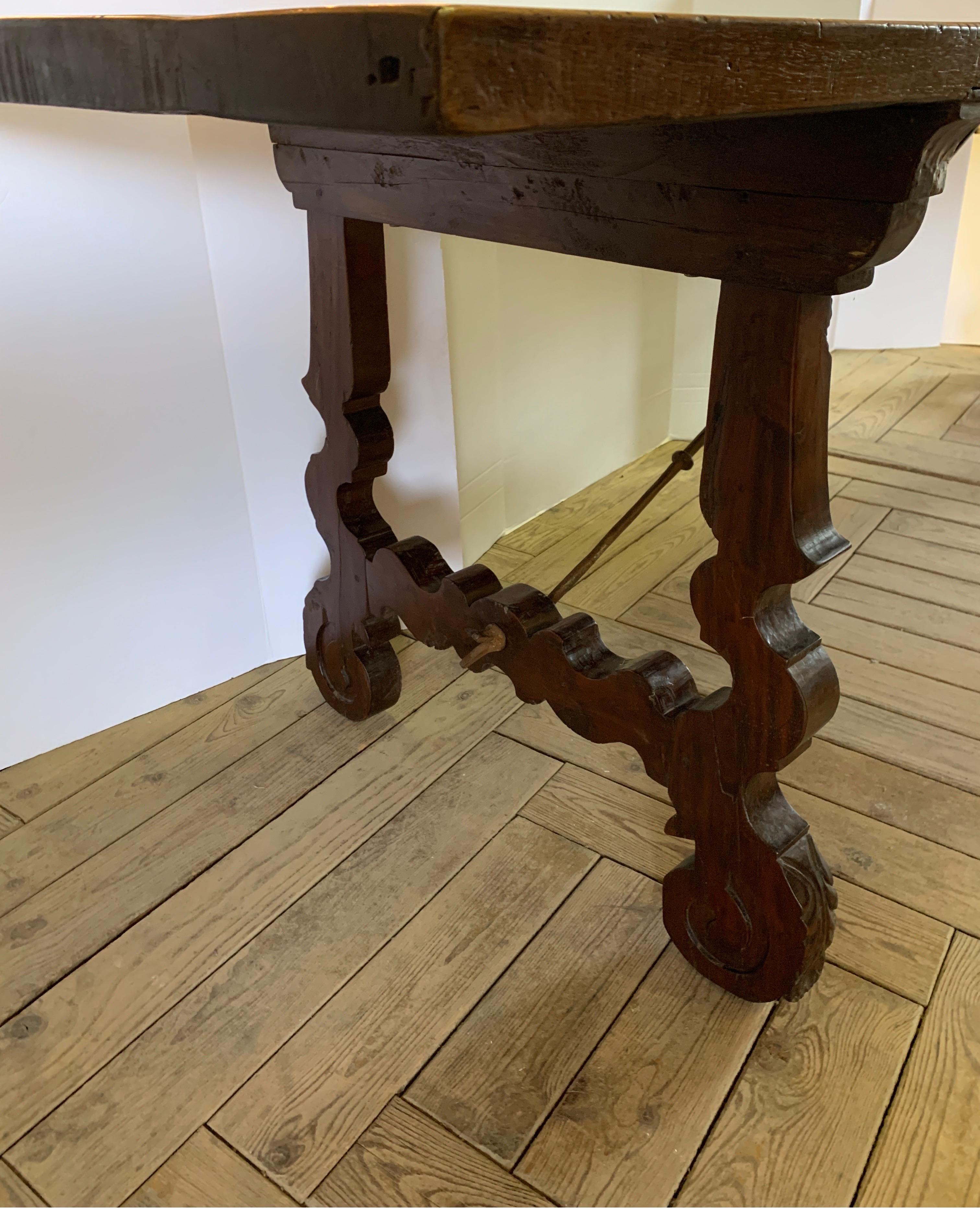 19th Century Walnut Dining Table With Iron Stretcher From Spain That Seats 10  9