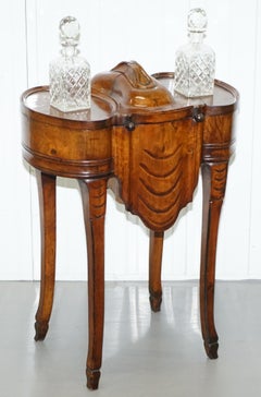 19th Century Walnut Drinks Cabinet Table, Sliding Shelves, Lock & Key Decanters