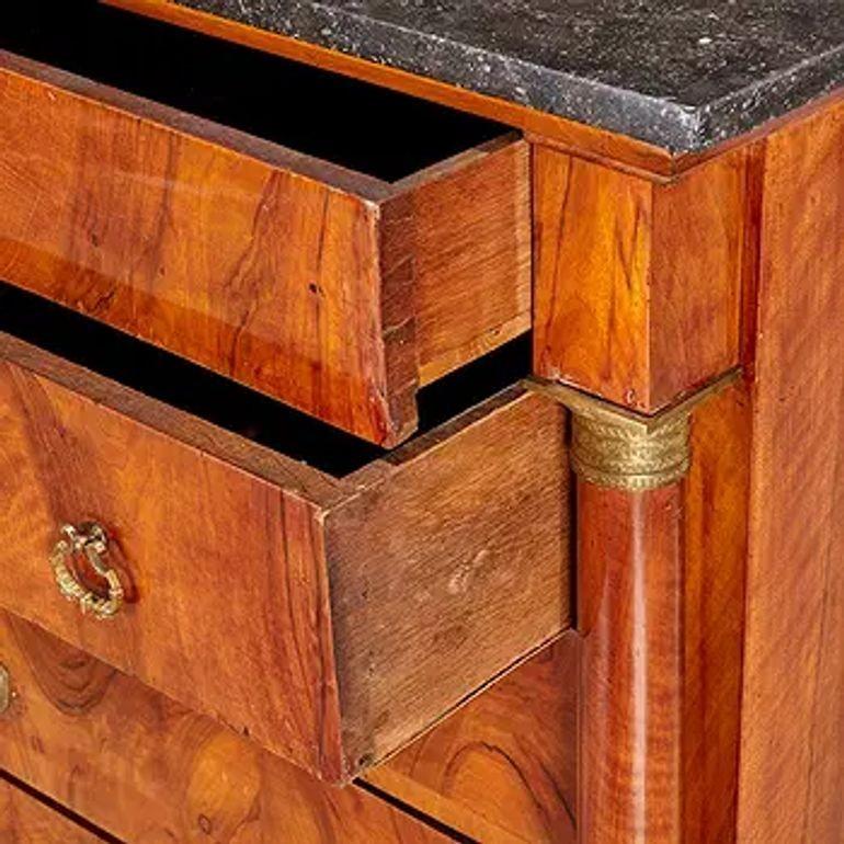 19th Century Walnut Empire Commode with Black Fossil Top For Sale 1