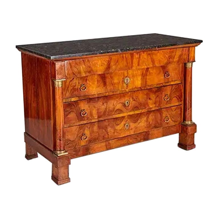19th Century Walnut Empire Commode with Black Fossil Top For Sale