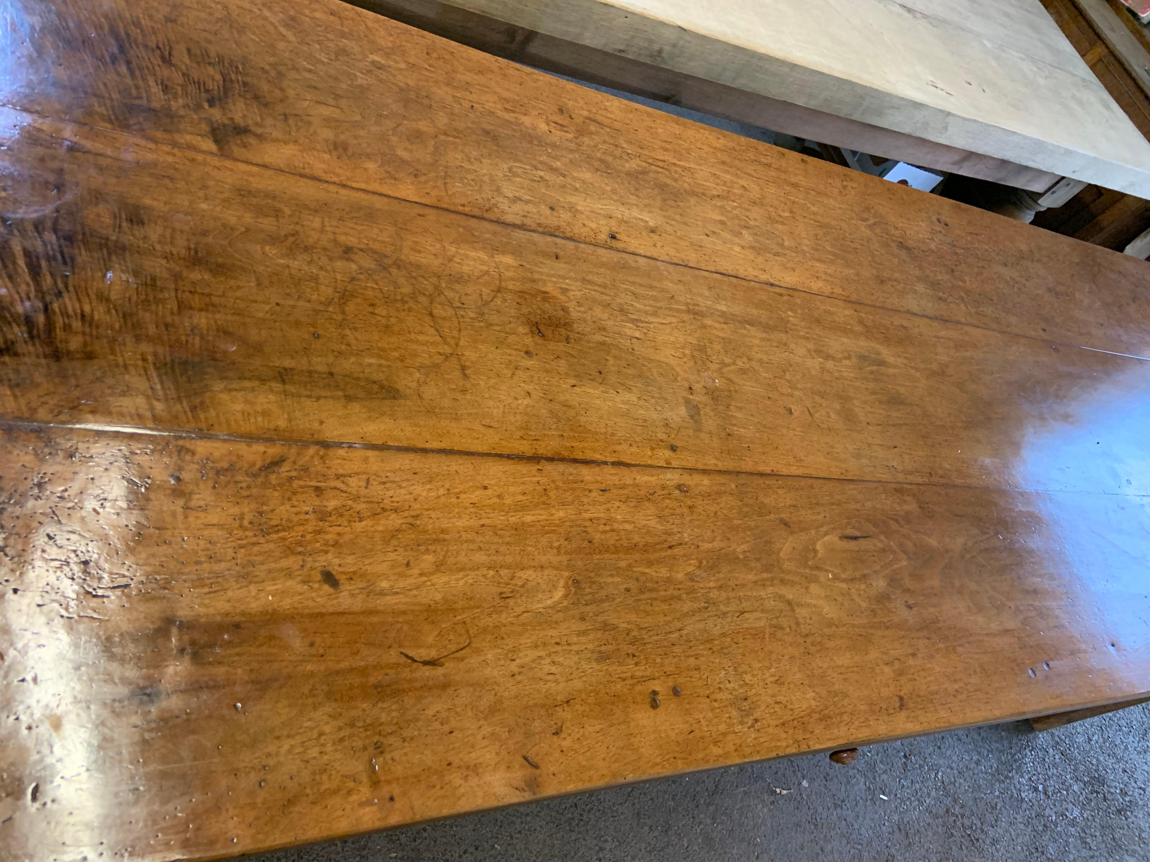 French 19th Century Walnut Farmhouse Table with Two Drawers