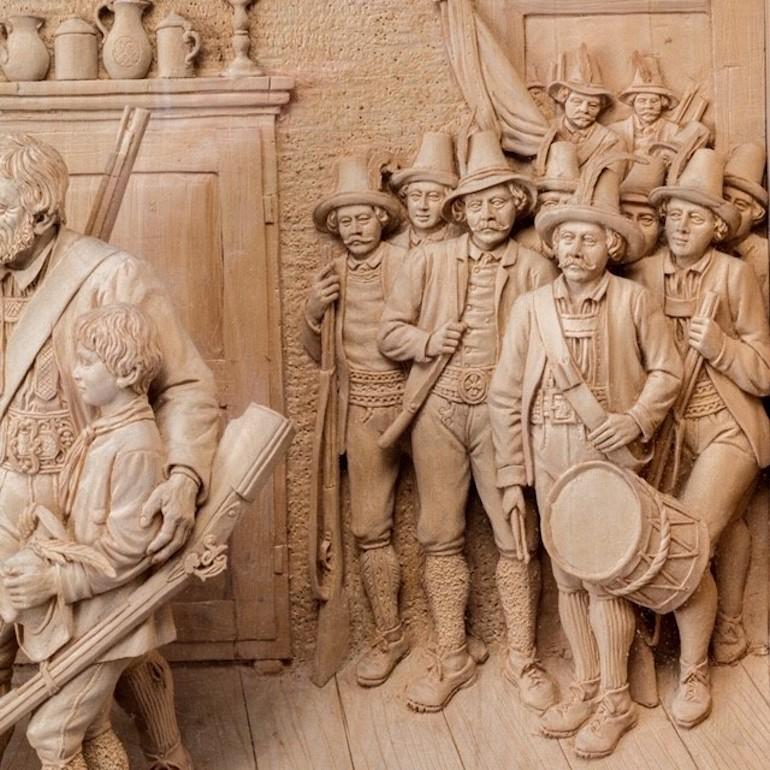 Austrian 19th Century Walnut-Framed Tyrolean Lime-Wood Carving