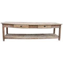 19th Century Walnut French Drapery Table with Two Drawers and Bottom Shelf