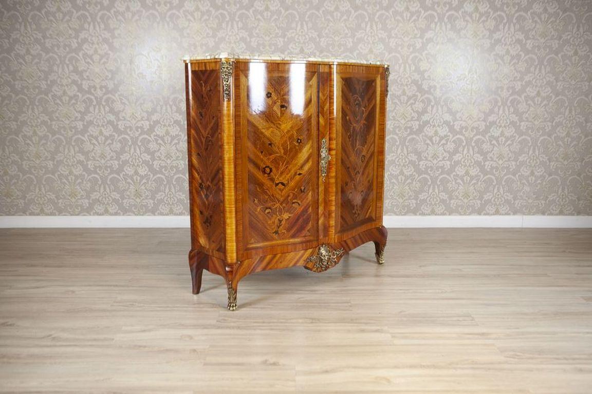 Inlay 19th-Century Baroque Revival French Walnut Commode With Marble Top For Sale