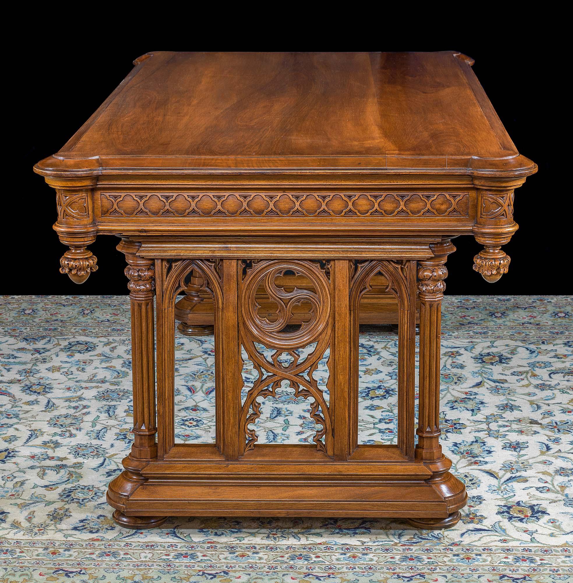 Hand-Carved 19th Century Walnut Gothic Revival Table