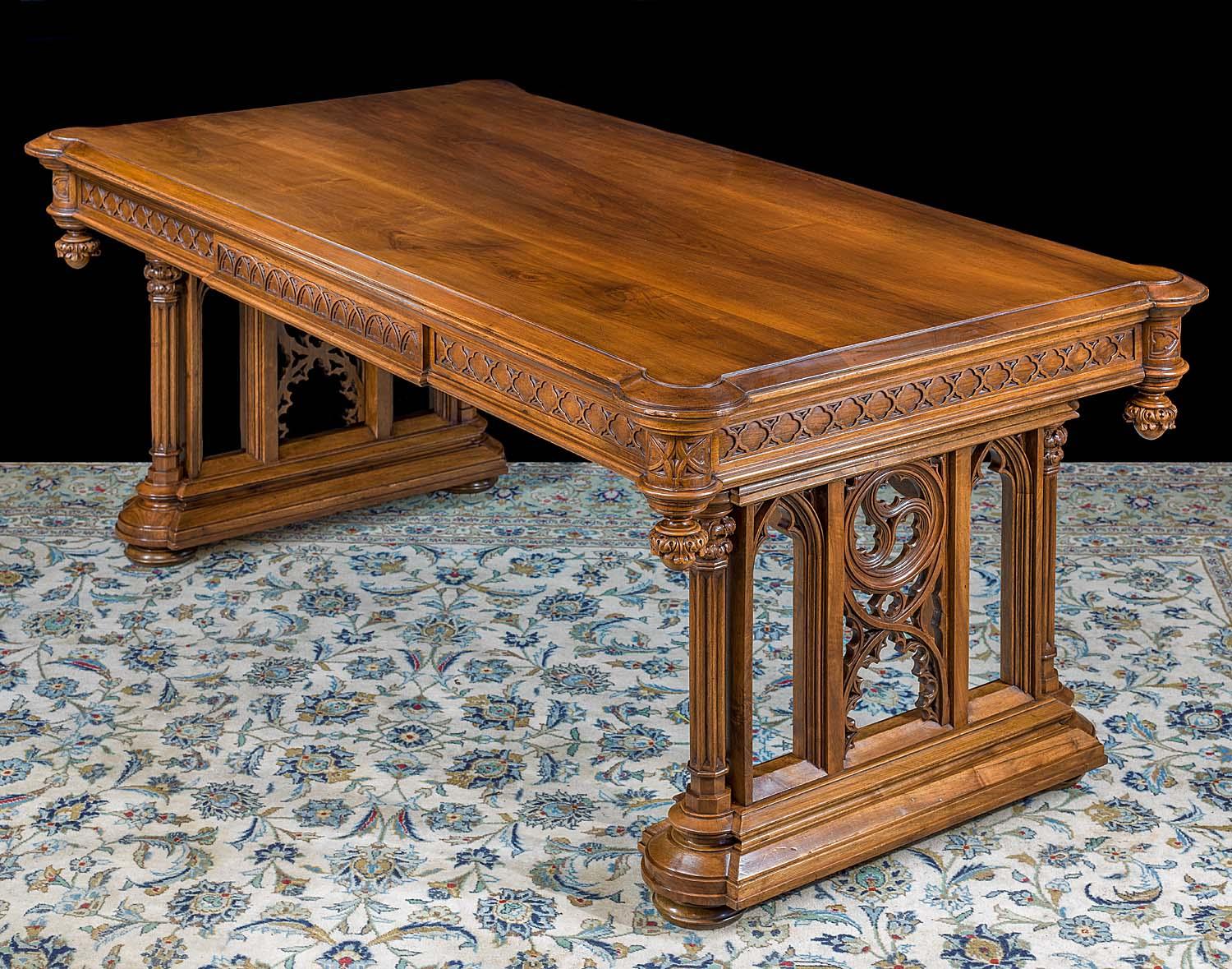 19th Century Walnut Gothic Revival Table  1