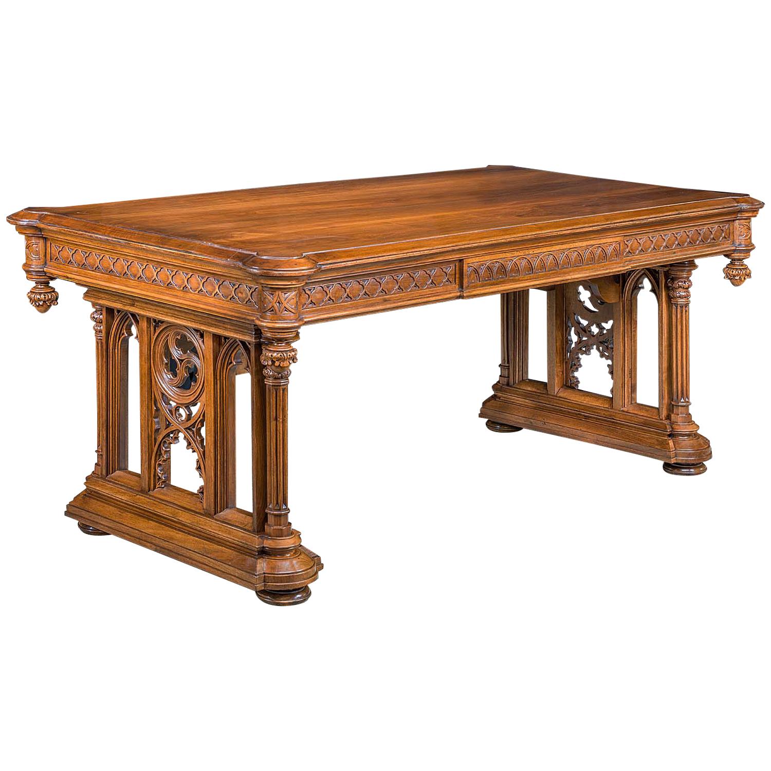 19th Century Walnut Gothic Revival Table 