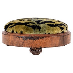 19th Century Walnut Green Tigre Velvet Footstool