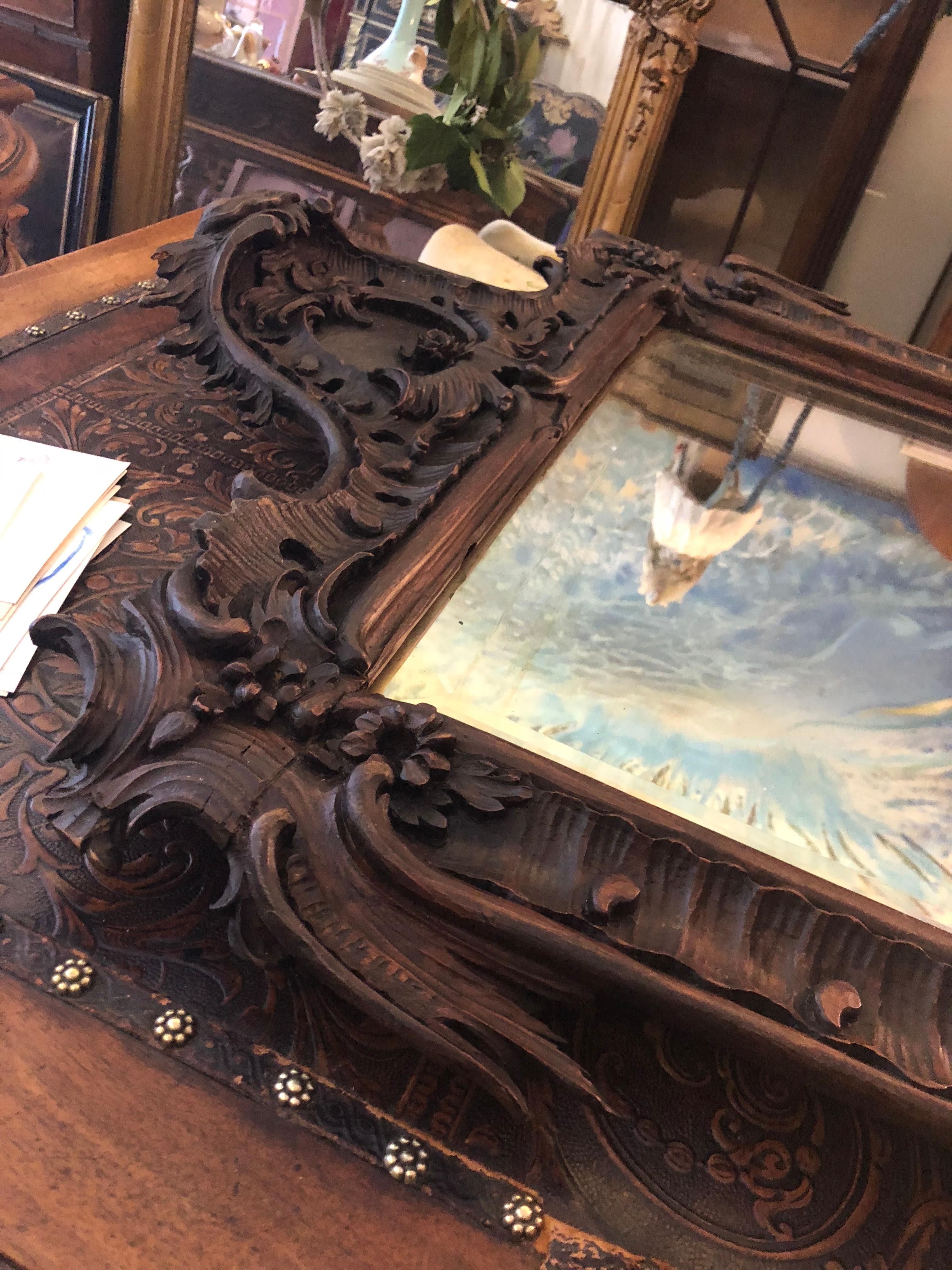 Rococo 19th Century Walnut Hand-Carved Mirror by Nicolas Pineau For Sale
