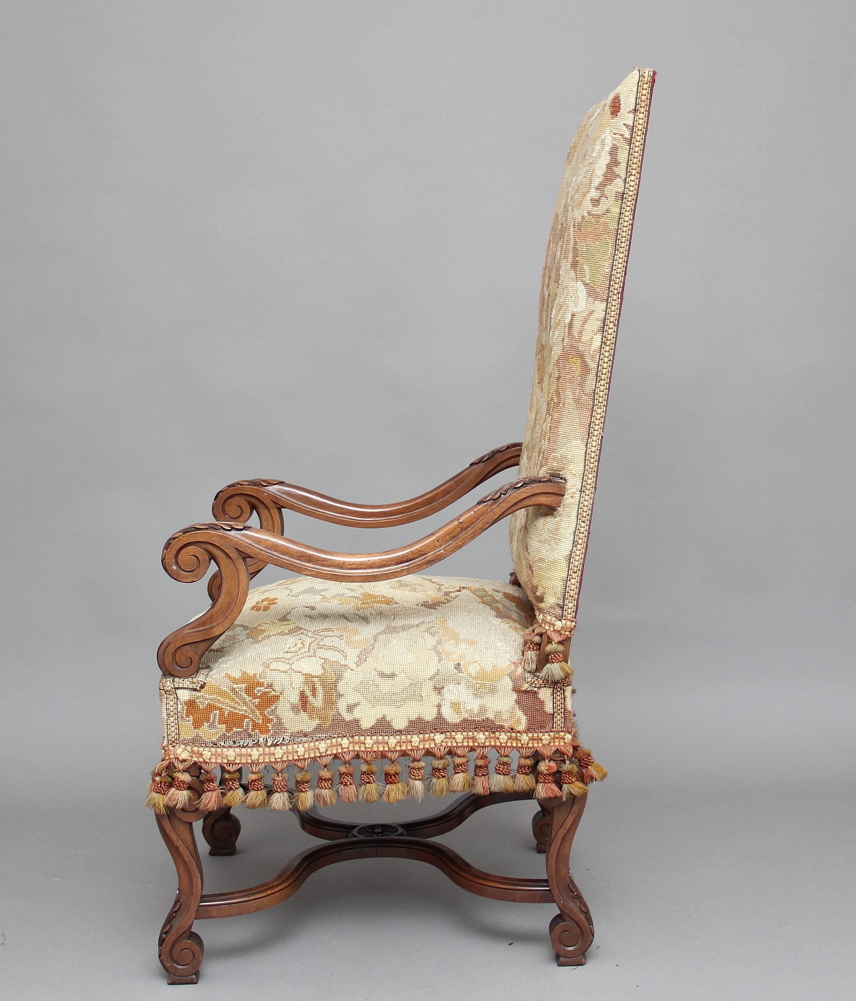 French 19th Century Walnut High Back Armchair