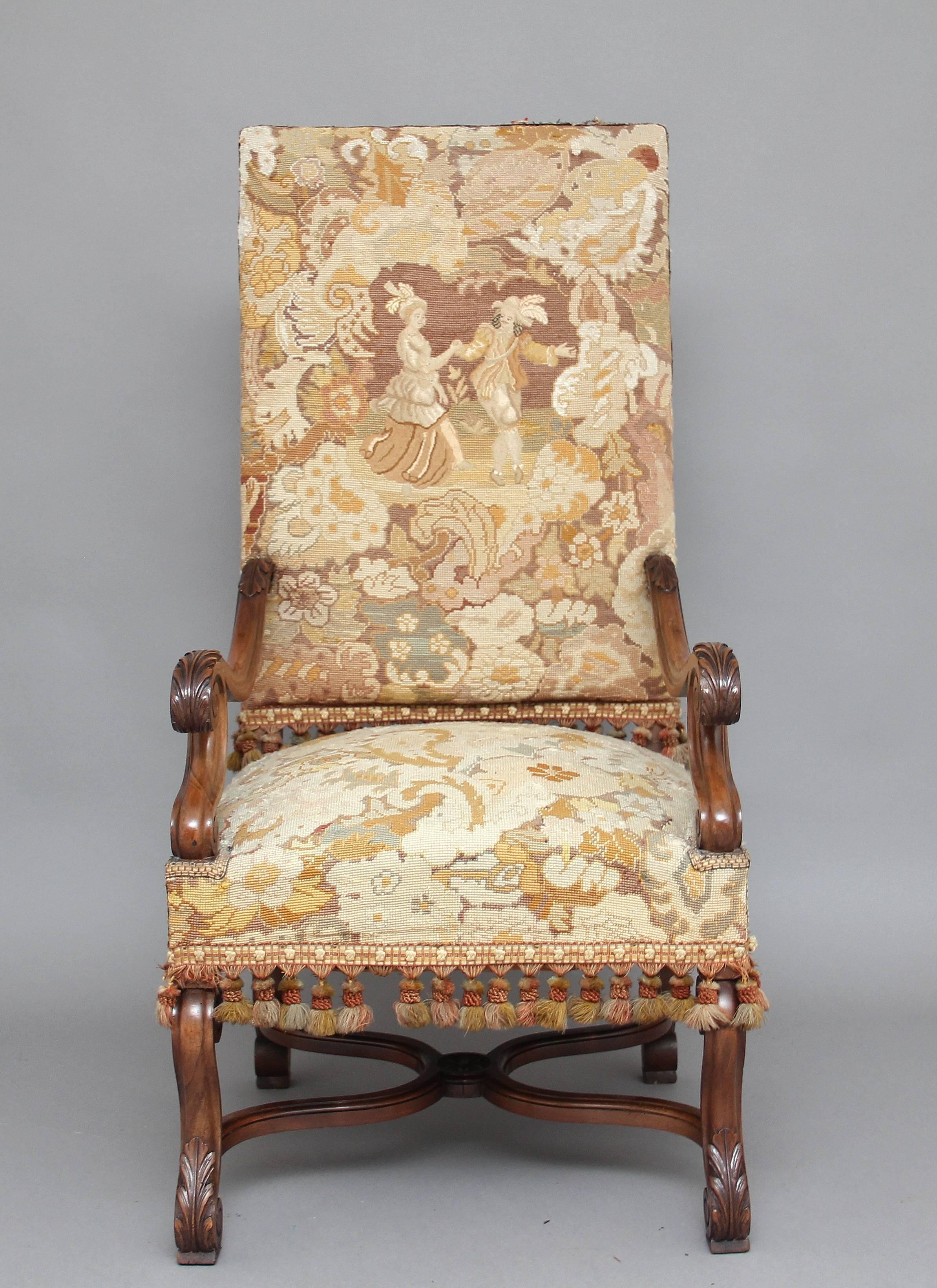 Late 19th Century 19th Century Walnut High Back Armchair