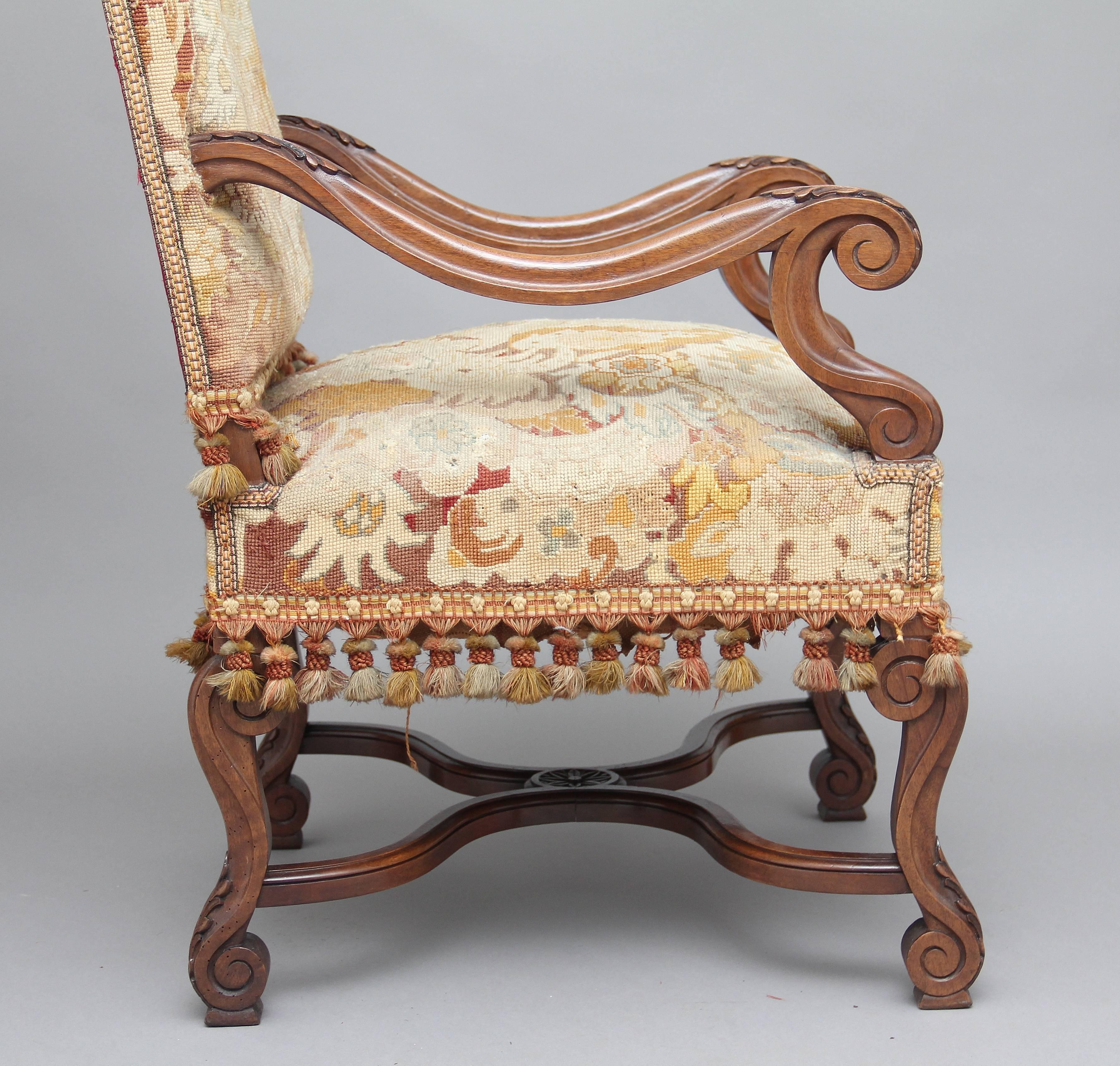 19th Century Walnut High Back Armchair 1