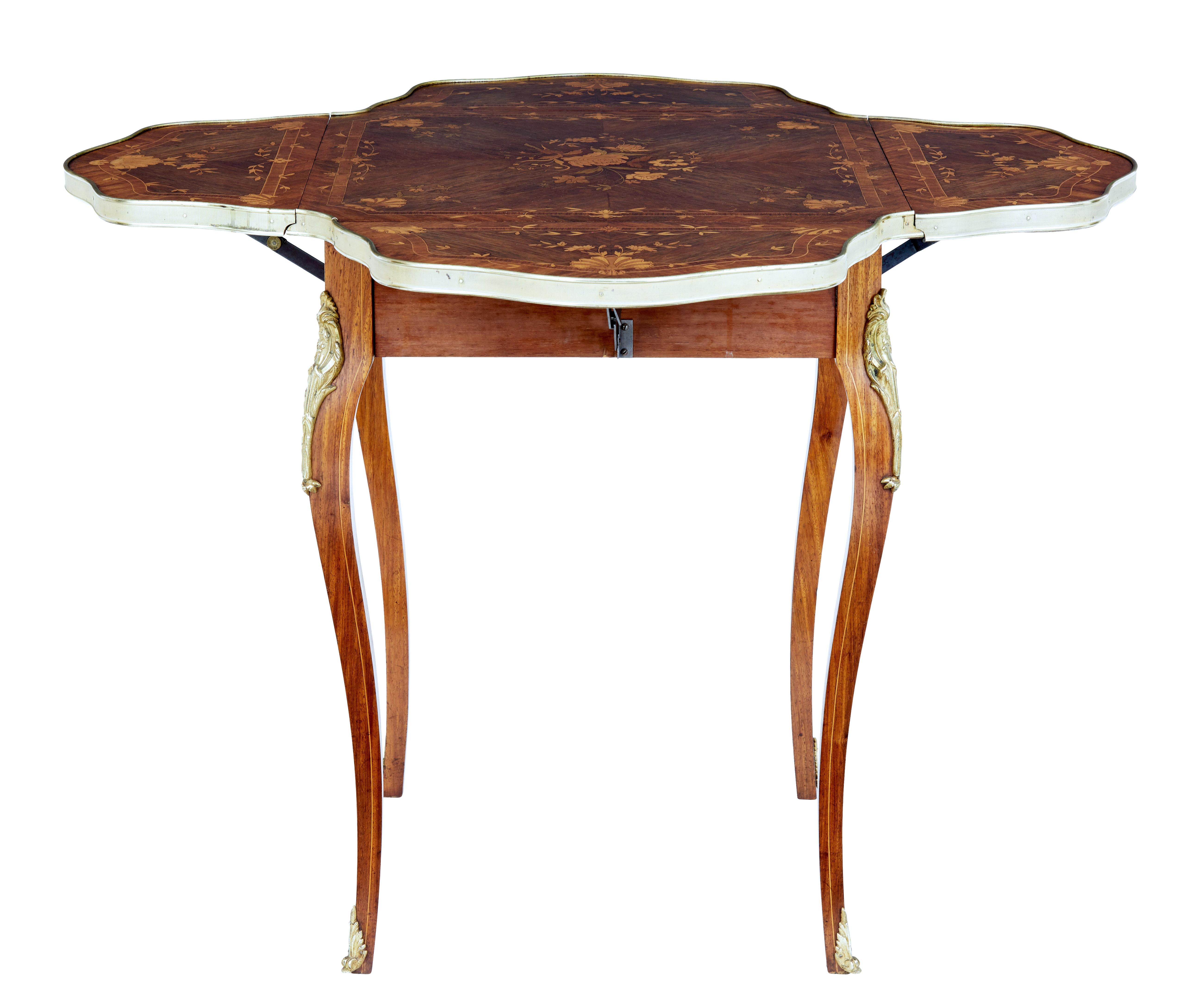 Victorian 19th Century Walnut Inlaid Envelope Drop-Leaf Occasional Table