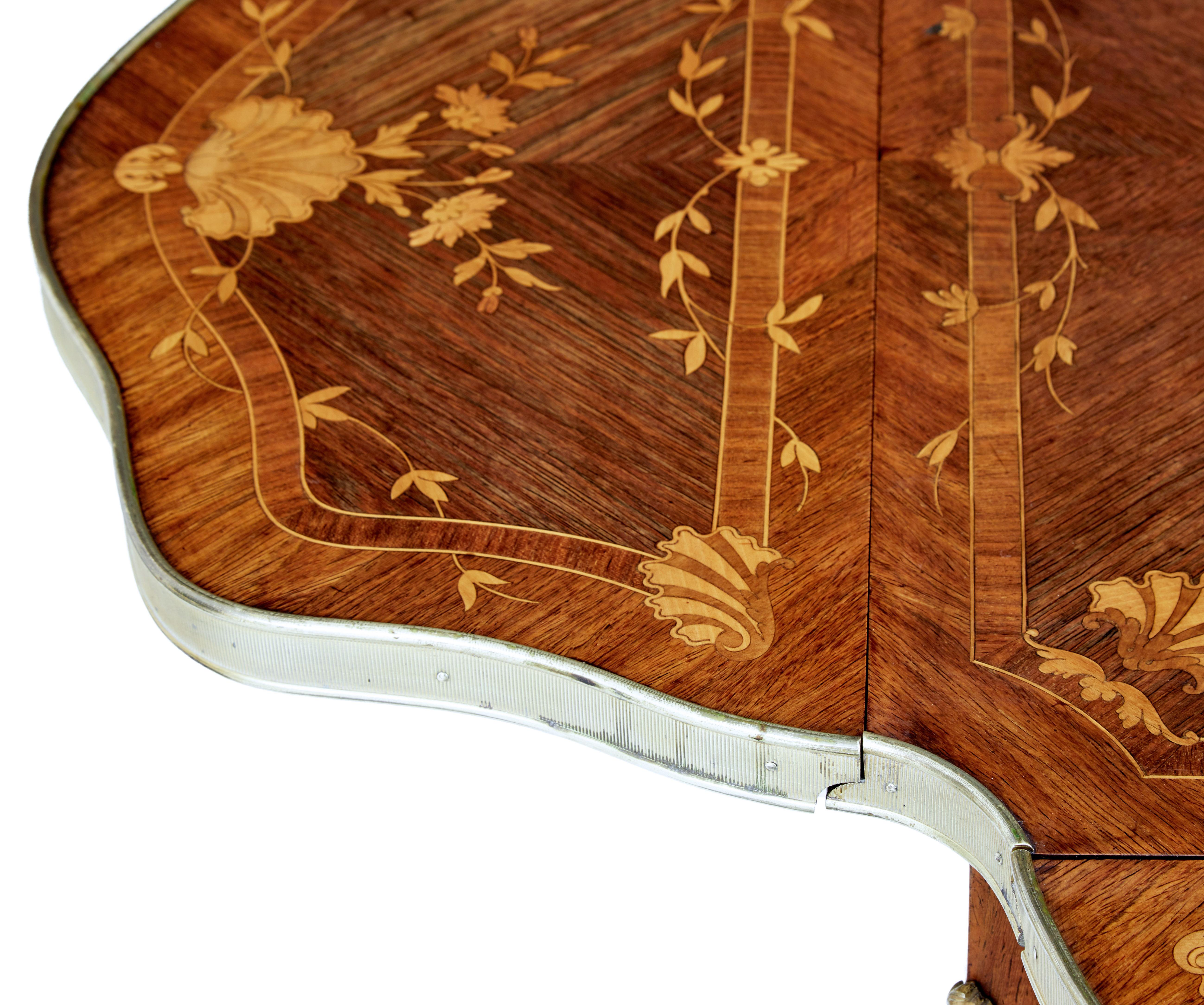 English 19th Century Walnut Inlaid Envelope Drop-Leaf Occasional Table