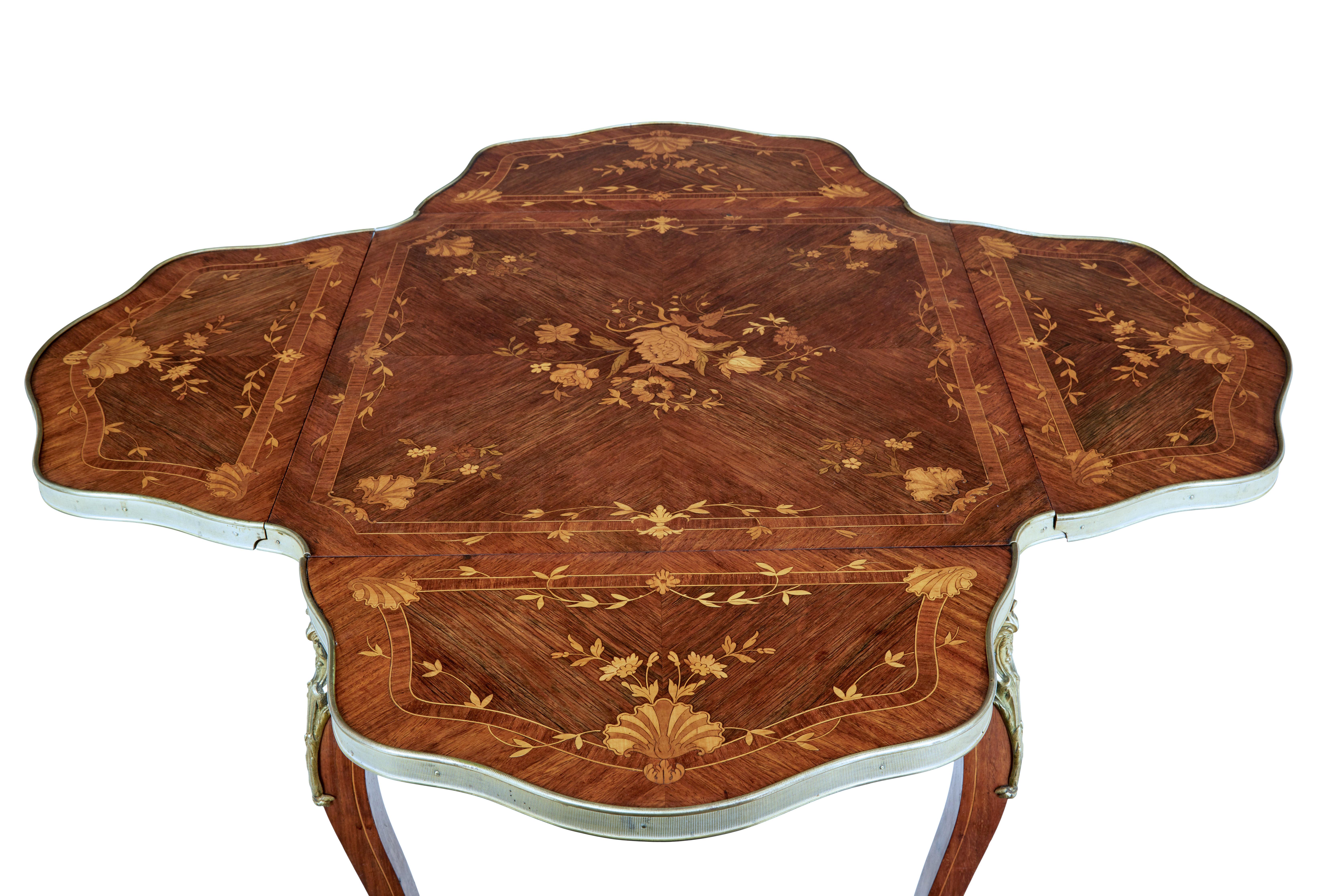English 19th Century Walnut Inlaid Envelope Drop Leaf Occasional Table