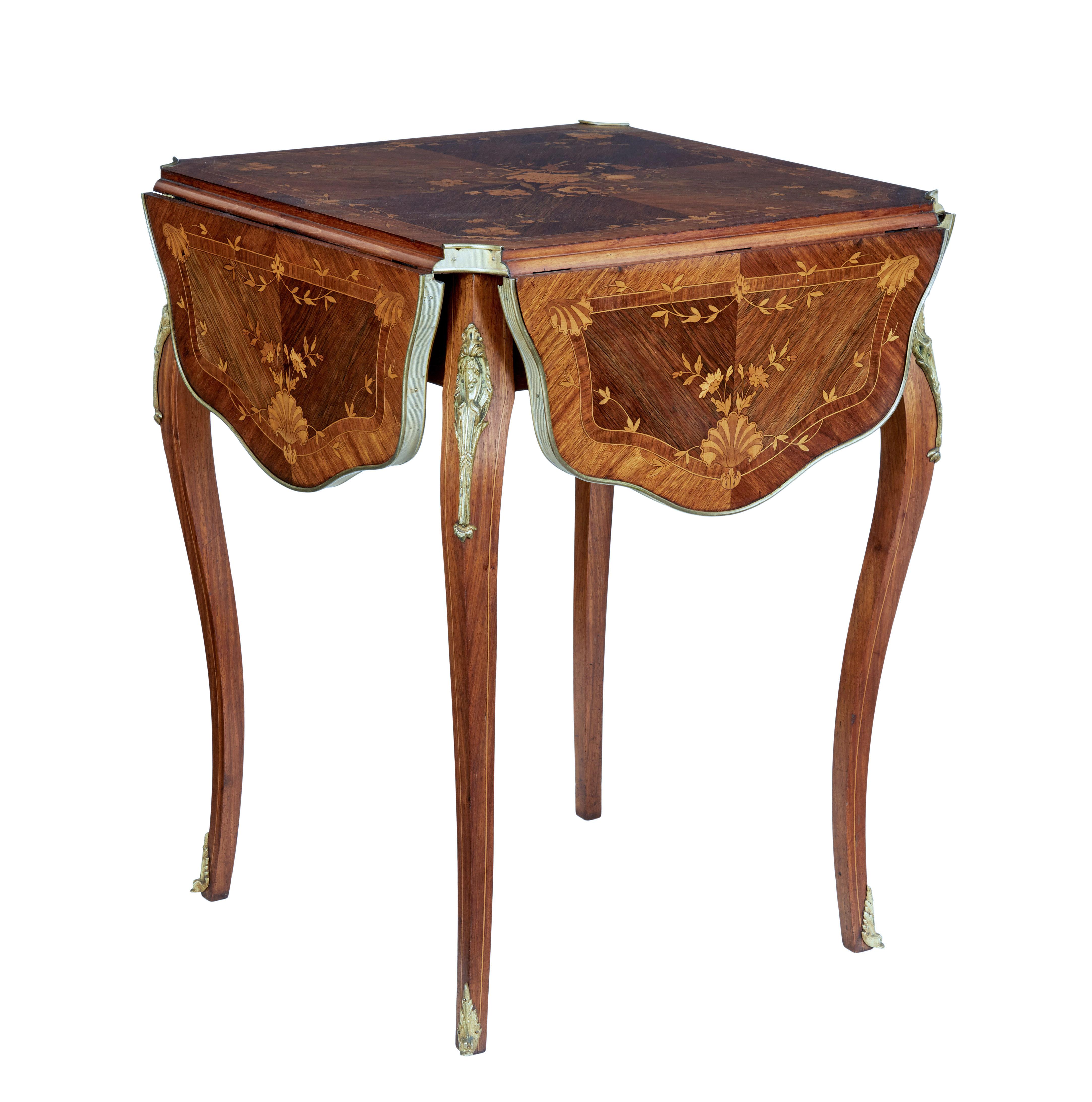 19th Century Walnut Inlaid Envelope Drop Leaf Occasional Table 1