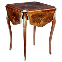 19th Century Walnut Inlaid Envelope Drop Leaf Occasional Table