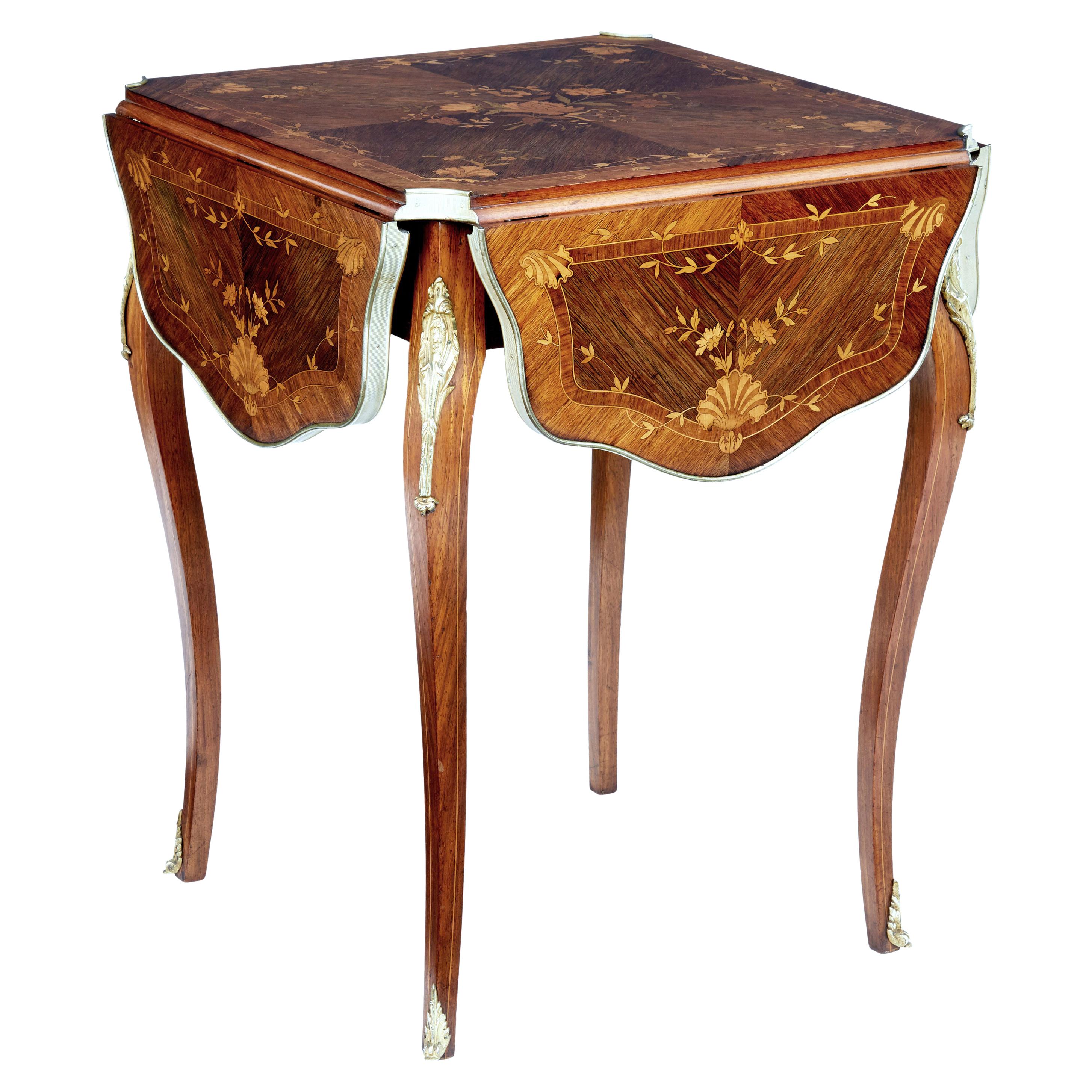 19th Century Walnut Inlaid Envelope Drop-Leaf Occasional Table
