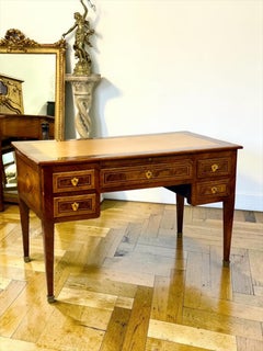 19th Century Walnut Inlaid Partner’s Desk with Leather Writing Surface