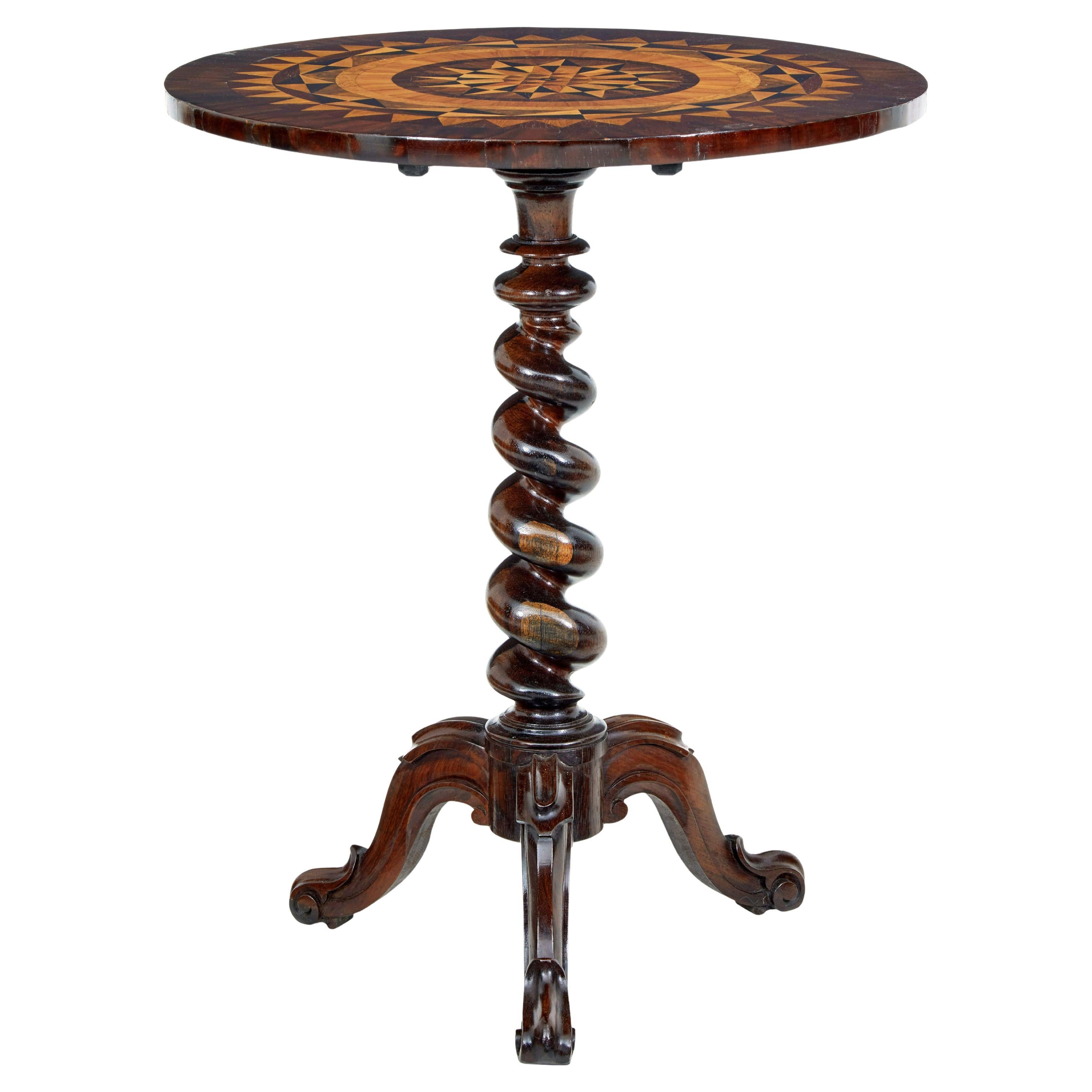 19th Century walnut inlaid tilt top occasional table