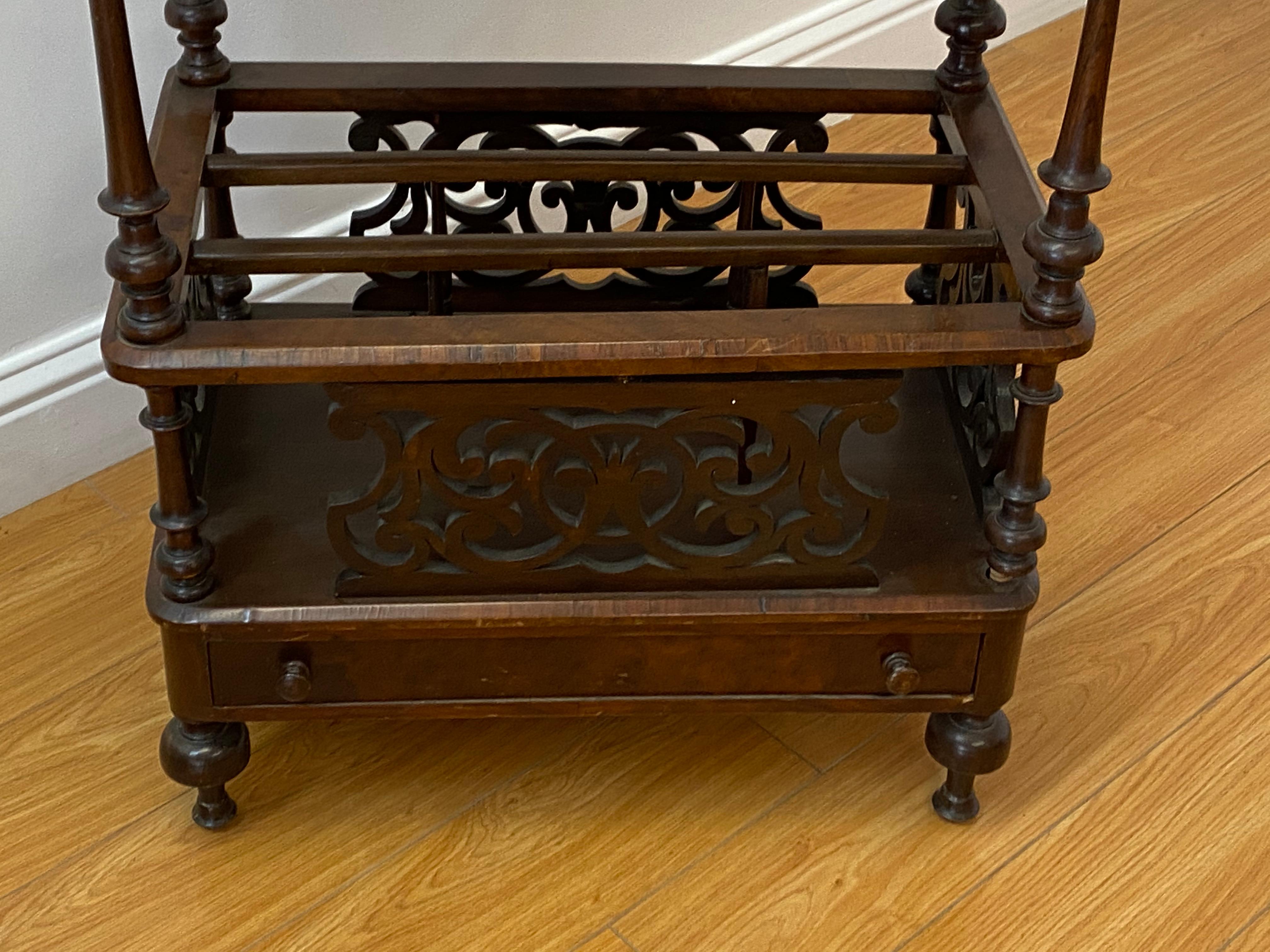 English 19th Century Walnut Inlay Magazine Table W/ Drawer For Sale