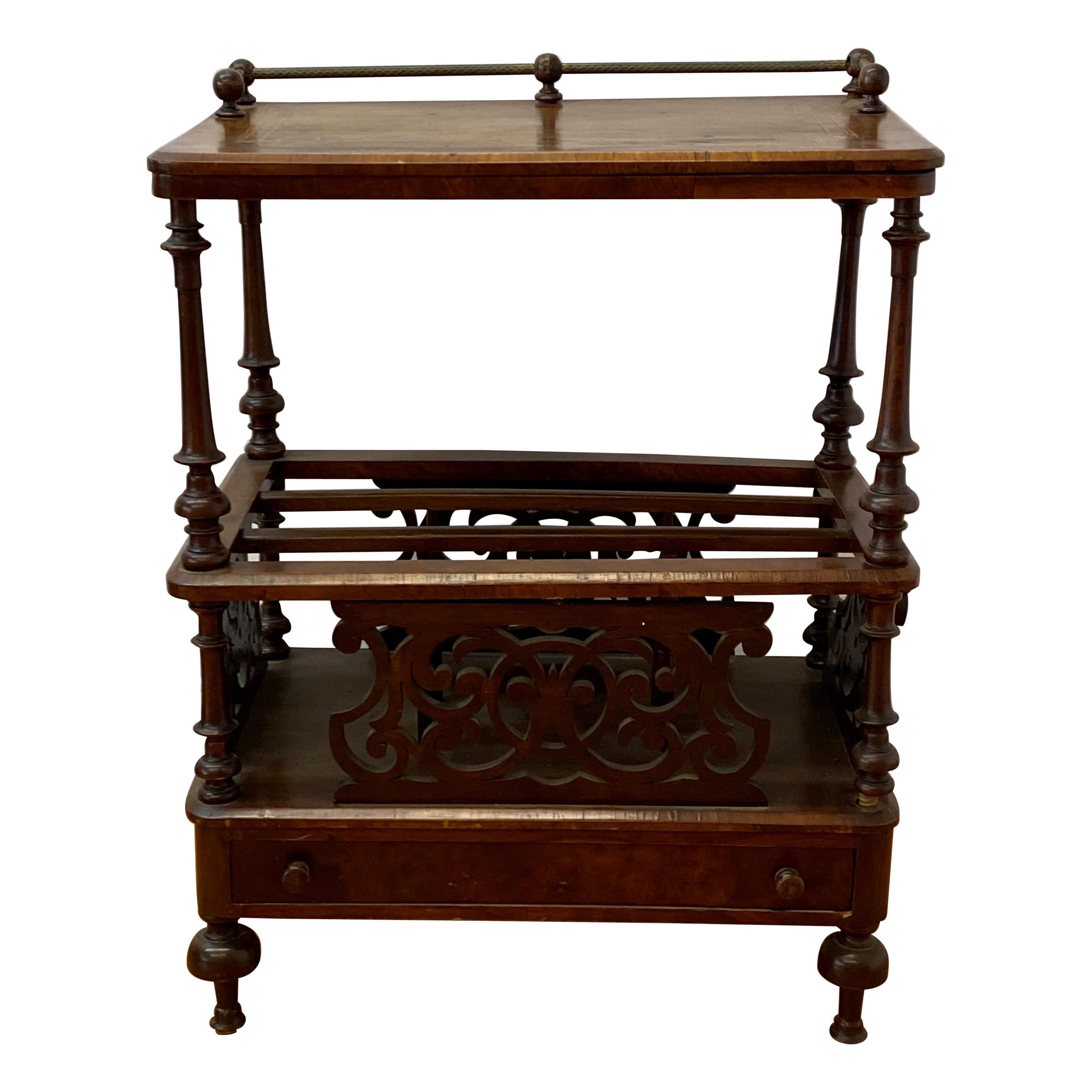 19th Century Walnut Inlay Magazine Table W/ Drawer For Sale