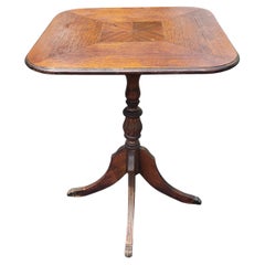 19th Century Walnut Inlay Tilt-Top Pedestal Quad Leg Desert or Side Table