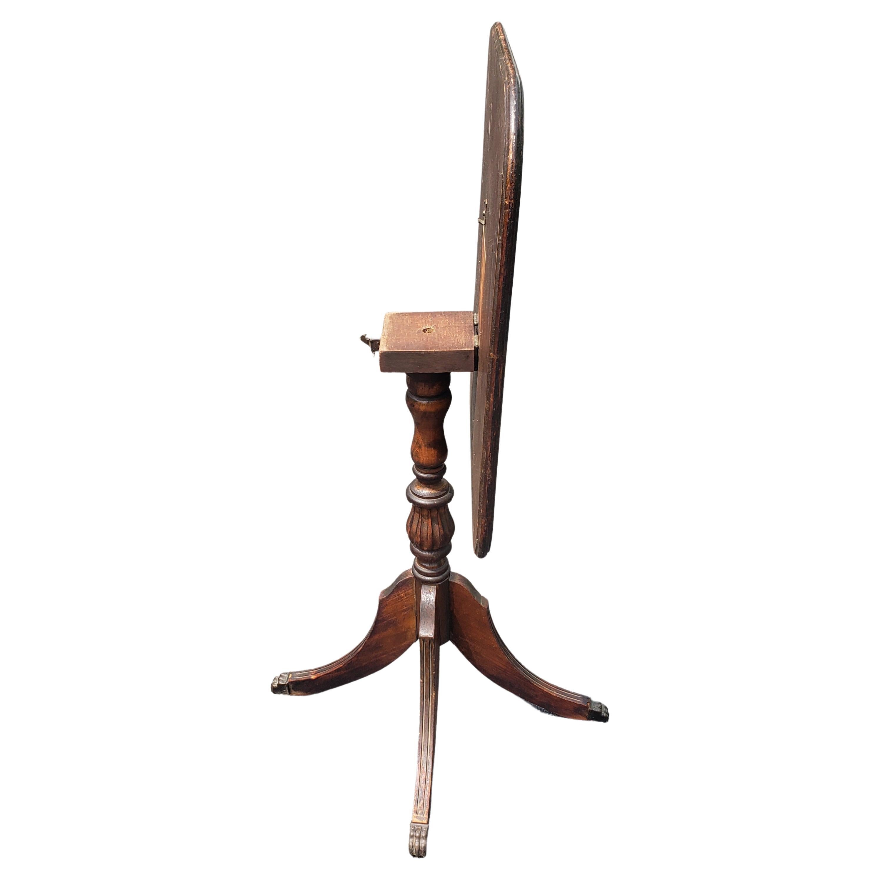 Woodwork 19th Century Walnut Inlay Tilt-Top Pedestal Quad Leg Desert or Side Table For Sale