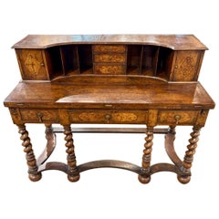 19th Century Walnut Italian Writing Desk with Marquetry Inlay
