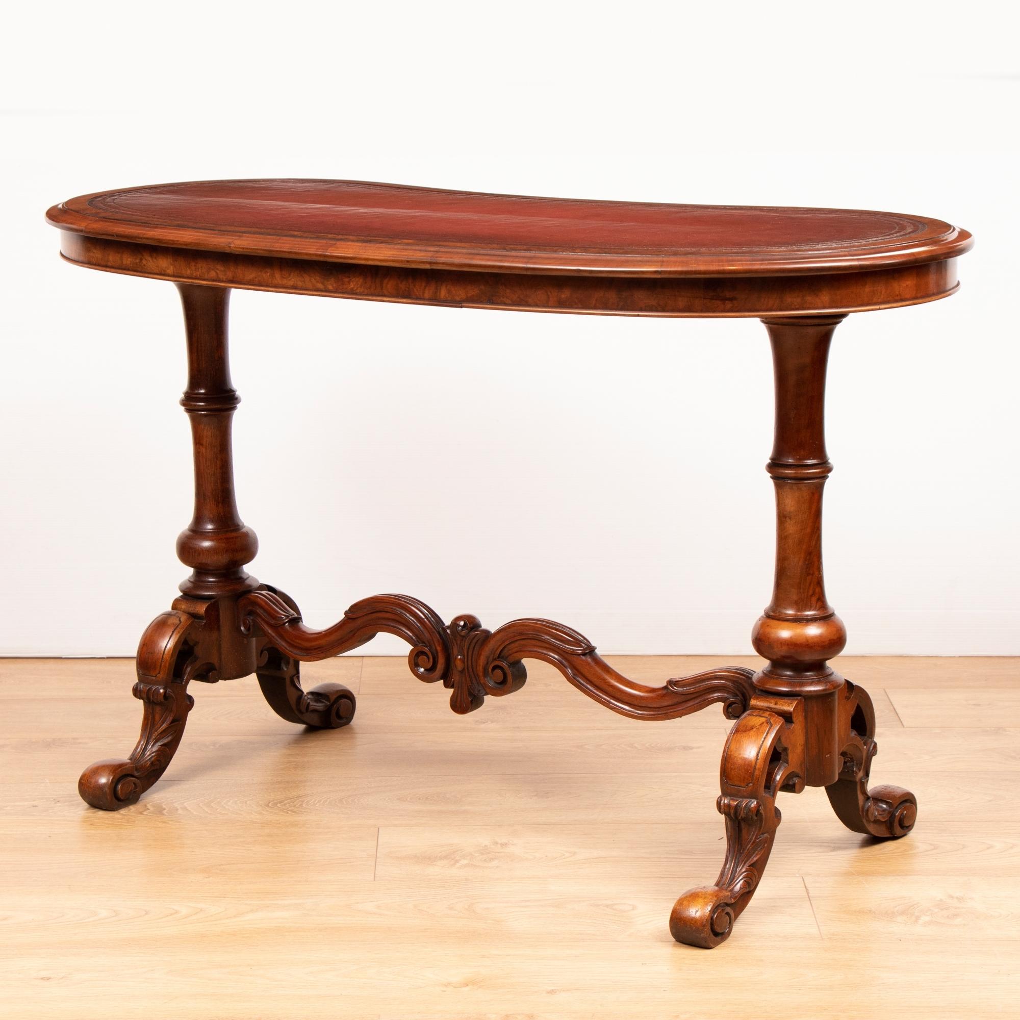 High Victorian 19th Century Walnut Kidney Shaped Writing Desk/Table