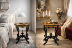 19th-Century Walnut Light Brown Side Table with Veneered Top