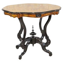 19th-Century Walnut Light Brown Side Table with Veneered Top
