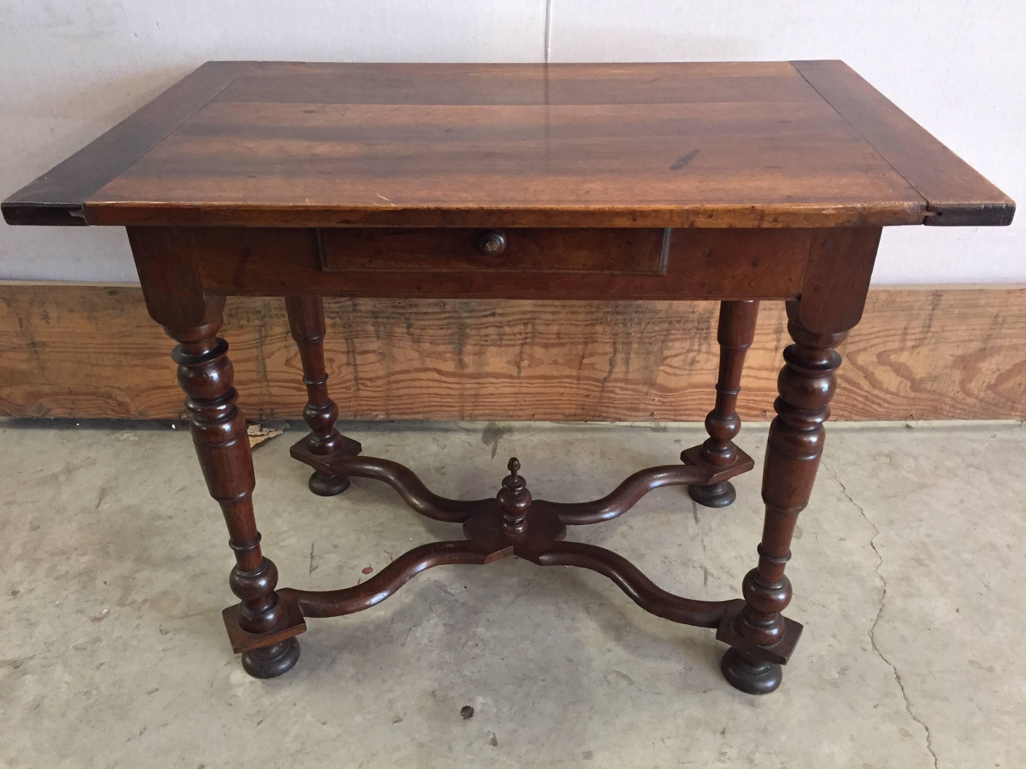French 19th Century Walnut Louis XIV Table with One Drawer