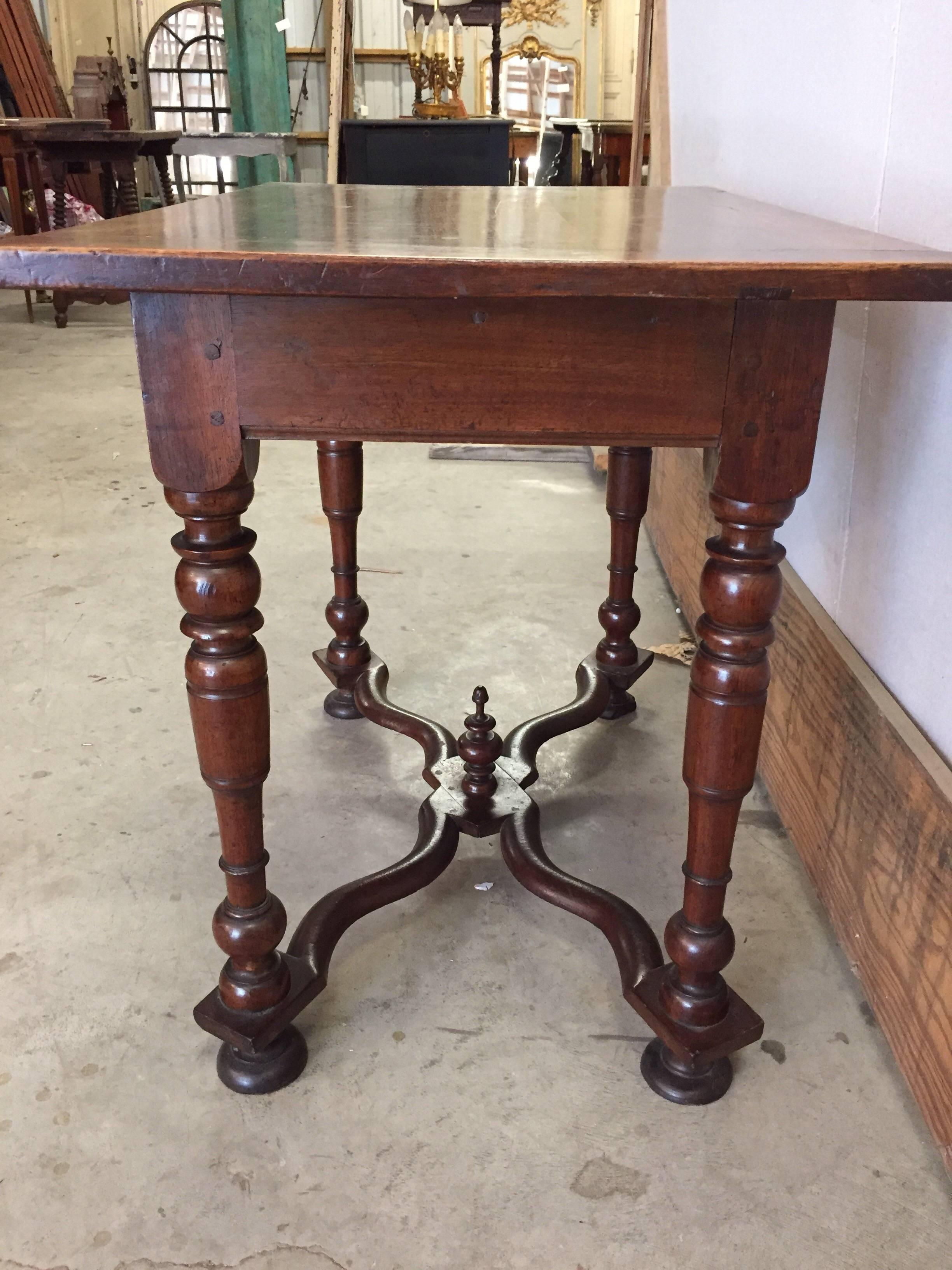 19th Century Walnut Louis XIV Table with One Drawer 1
