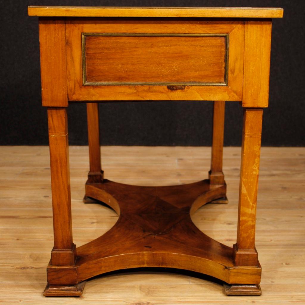 19th Century Walnut, Mahogany, Beechwood Marble-Top French Writing Desk, 1880 In Good Condition In Vicoforte, Piedmont