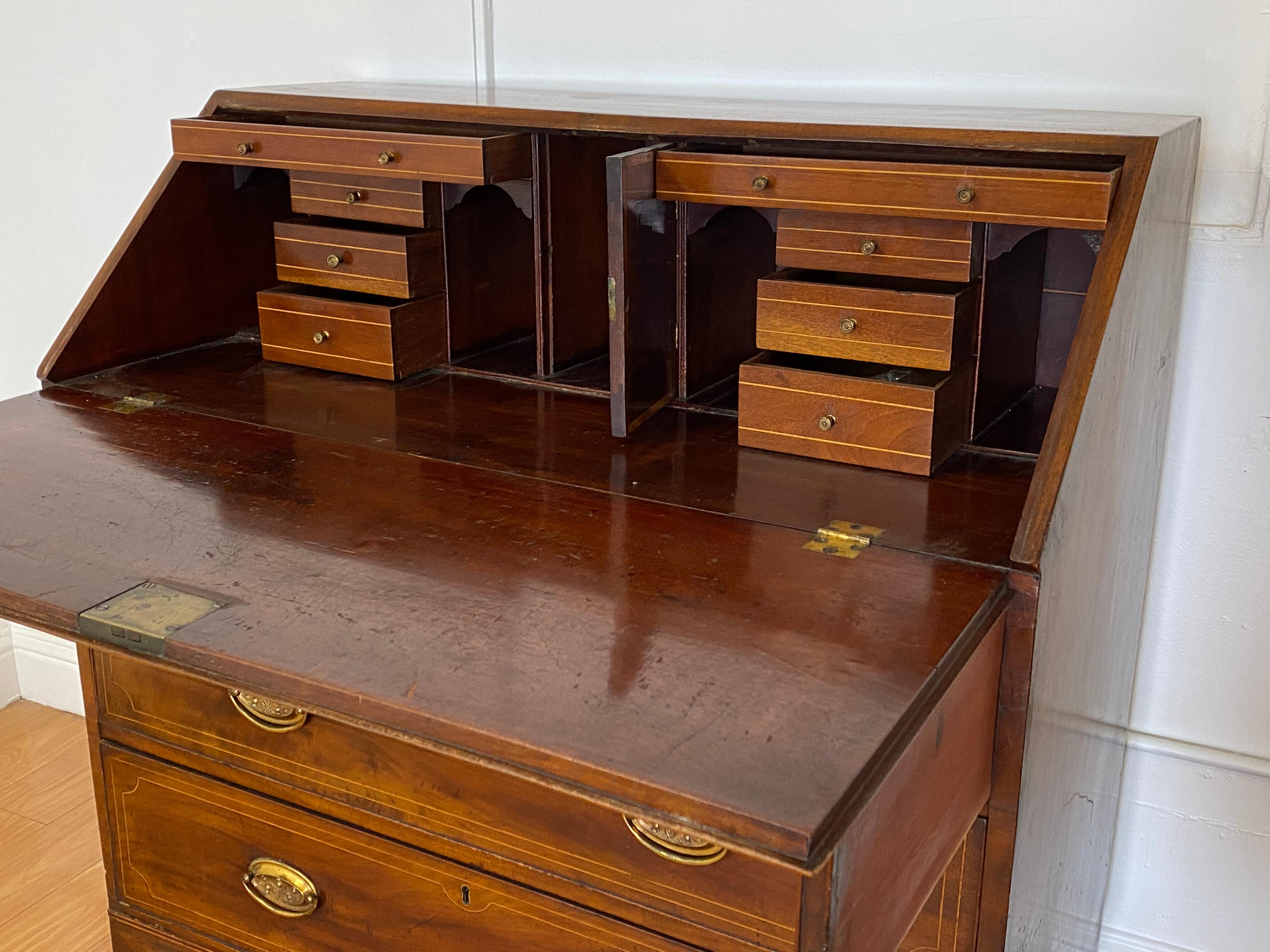 19th Century Walnut & Mahogany Drop Front Bureau Desk 5