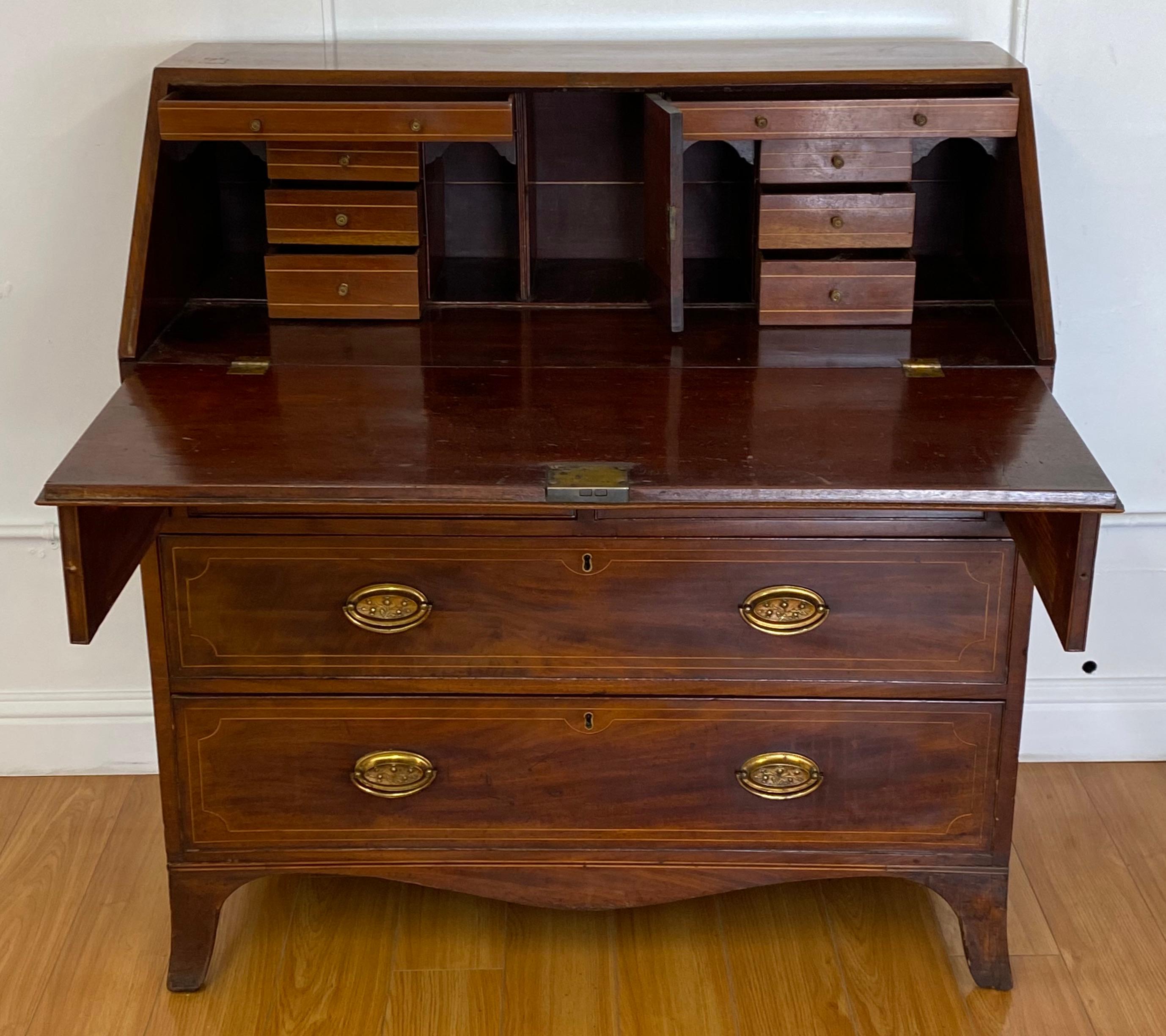 19th Century Walnut and Mahogany Drop Front Bureau Desk For Sale at 1stDibs