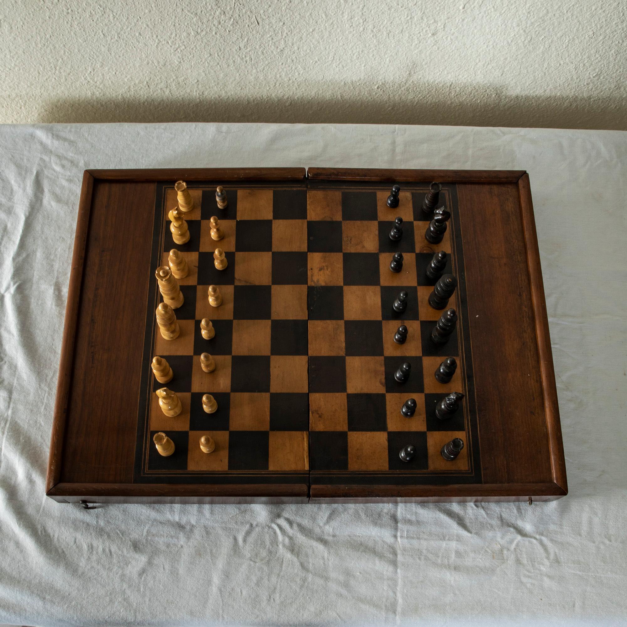 19th Century, Walnut Marquetry Folding Game Box for Chess, Checkers, Backgammon 6