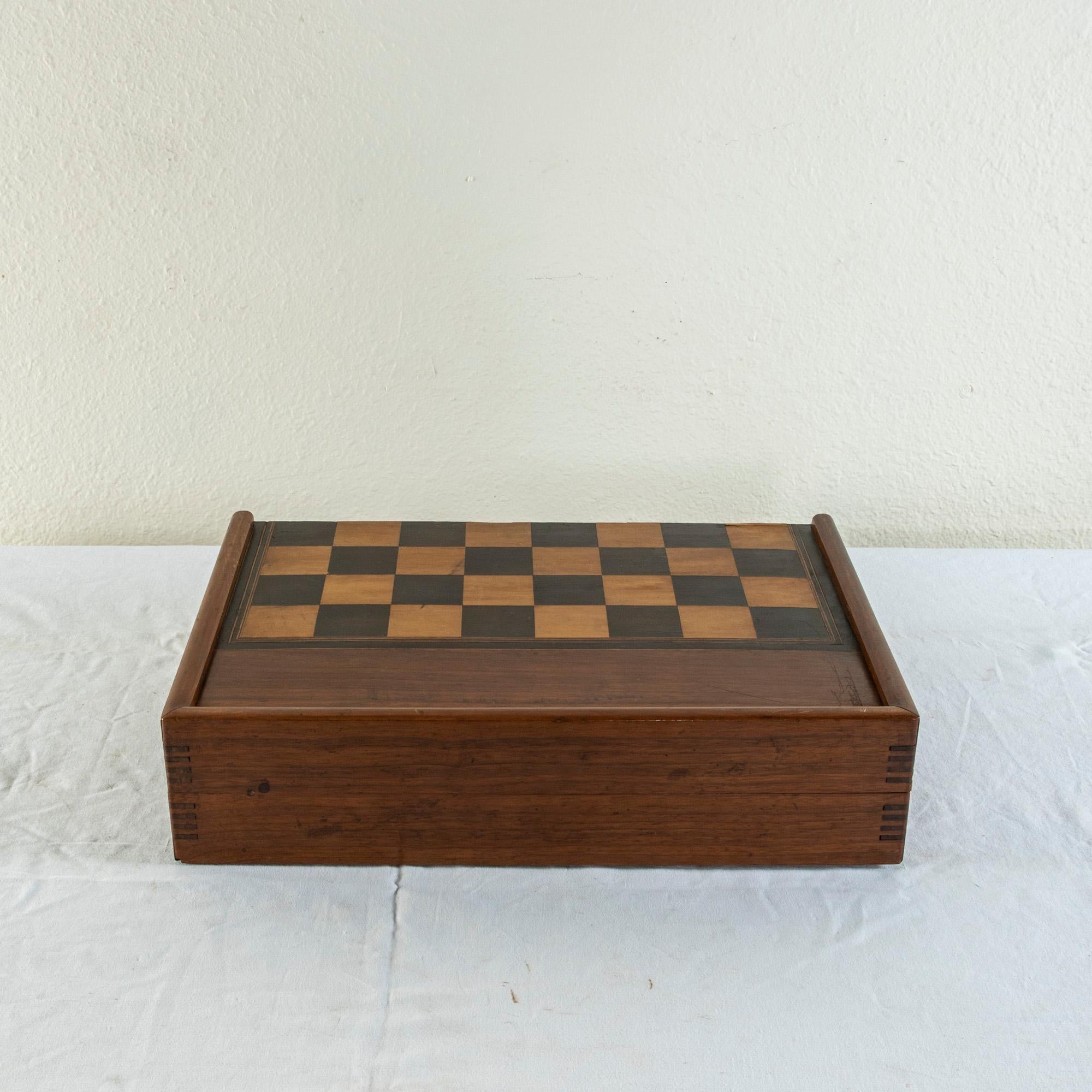 French 19th Century, Walnut Marquetry Folding Game Box for Chess, Checkers, Backgammon