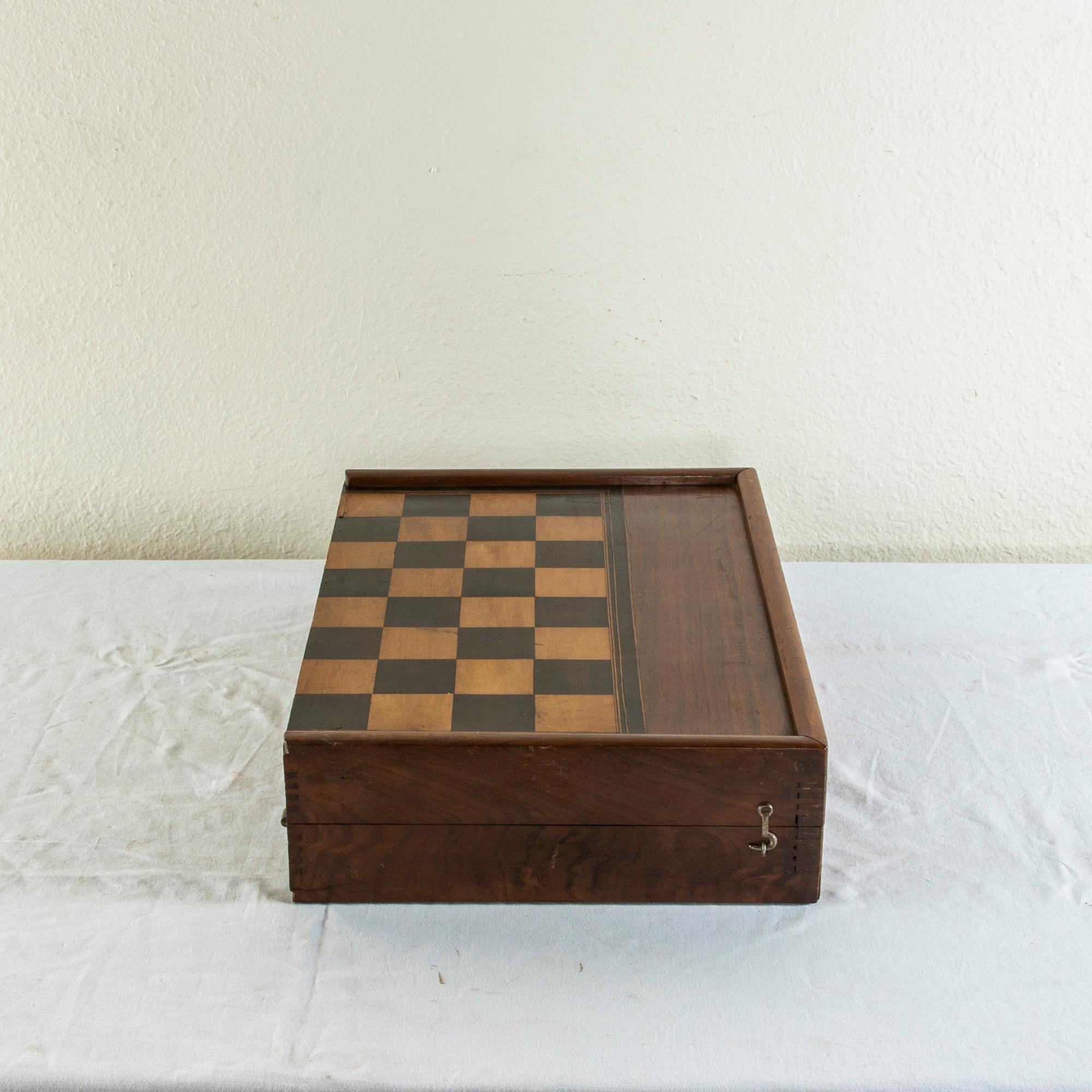 19th Century, Walnut Marquetry Folding Game Box for Chess, Checkers, Backgammon 1