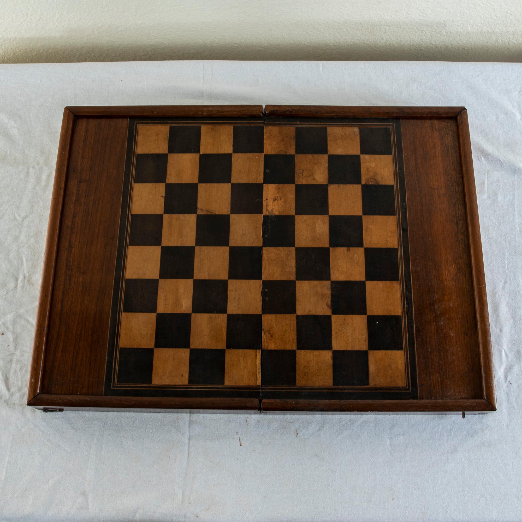 19th Century, Walnut Marquetry Folding Game Box for Chess, Checkers, Backgammon 2